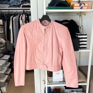 Bubblegum boxy genuine leather jacket